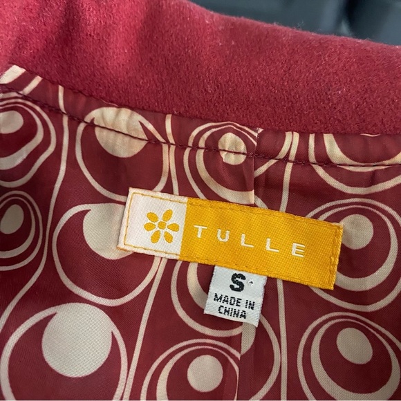 Tulle Anthropologie Button Front Wool Blend Pea Coat Small Red Longline Collared - Picture 6 of 9